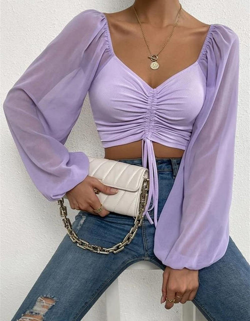 Load image into Gallery viewer, Drawstring Sweetheart Neck Cropped Top
