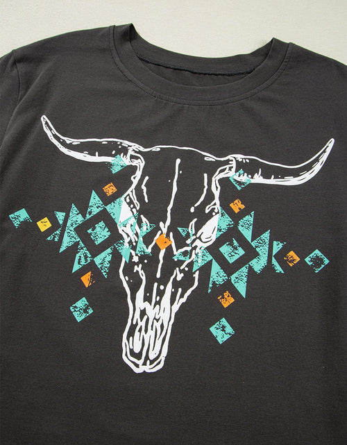 Load image into Gallery viewer, Bull Head Skull Round Neck Short Sleeve T Shirt

