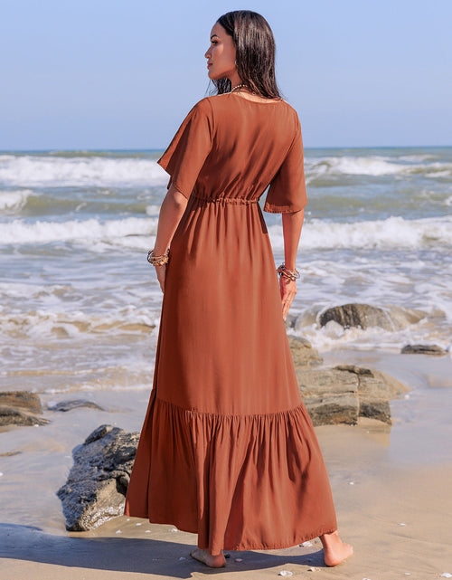 Load image into Gallery viewer, Ruffled Tassel V-Neck Flutter Sleeve Dress
