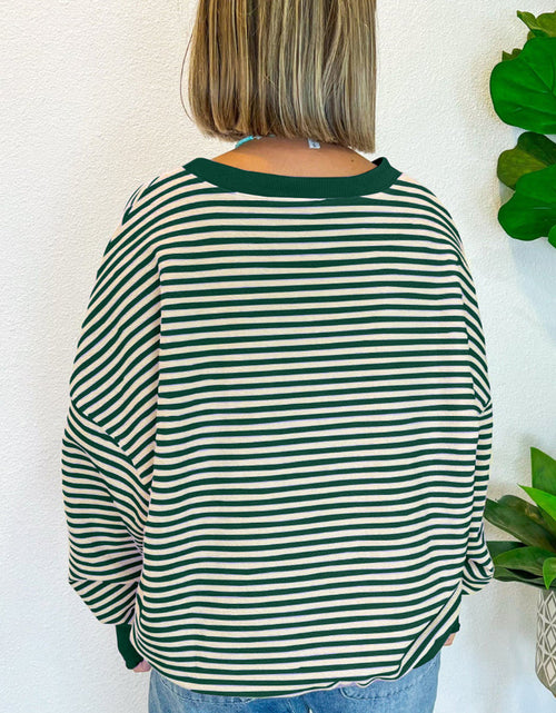 Load image into Gallery viewer, Striped Round Neck Long Sleeve Sweatshirt
