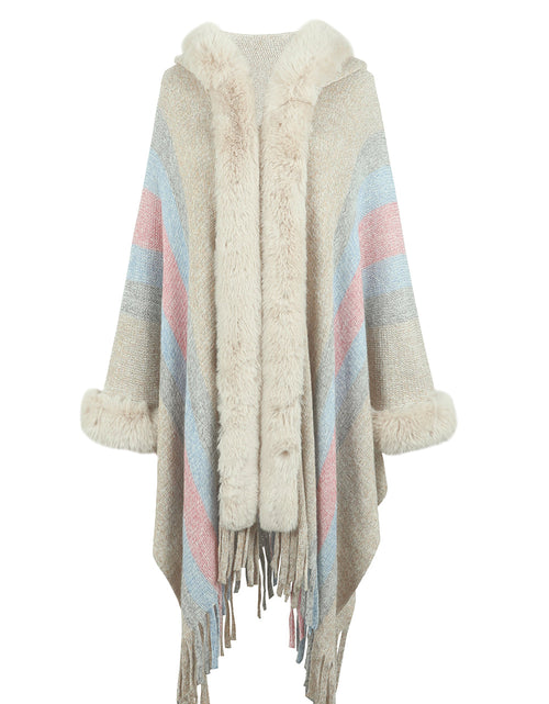 Load image into Gallery viewer, Color Block Fringe Detail Poncho
