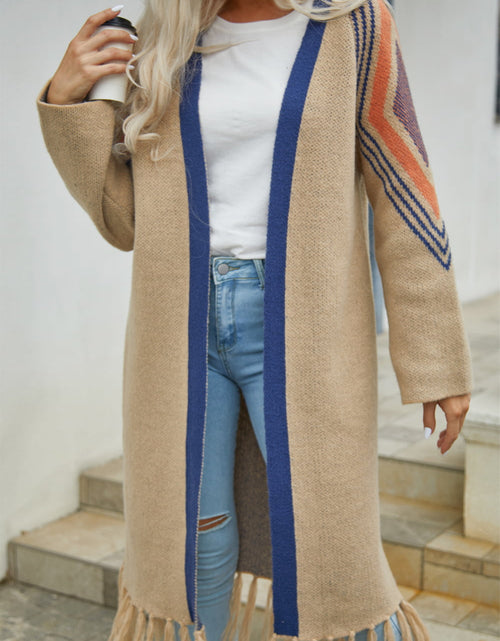 Load image into Gallery viewer, Angel Wings Geometric Fringe Hem Open Front Duster Cardigan
