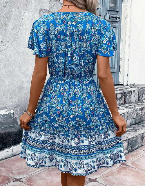 Load image into Gallery viewer, Perfee Printed V-Neck Flutter Sleeve Mini Dress
