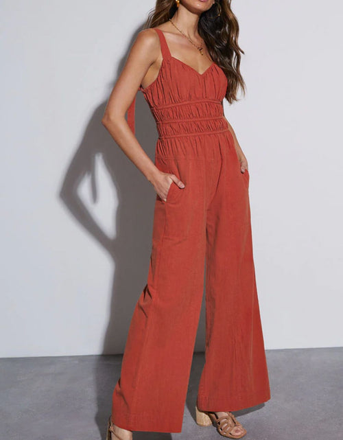 Load image into Gallery viewer, Perfee Ruched Wide Strap Jumpsuit with Pockets
