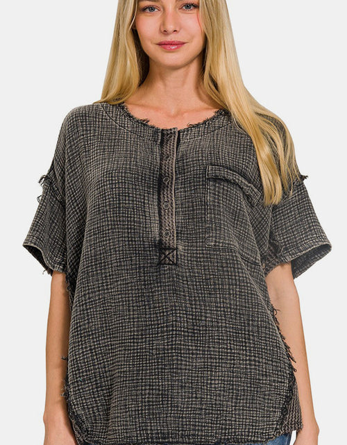 Load image into Gallery viewer, Zenana Washed Texture Half Button T-Shirt
