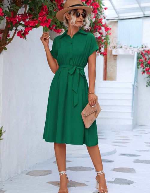 Load image into Gallery viewer, Buttoned Tie Waist Short Sleeve Dress
