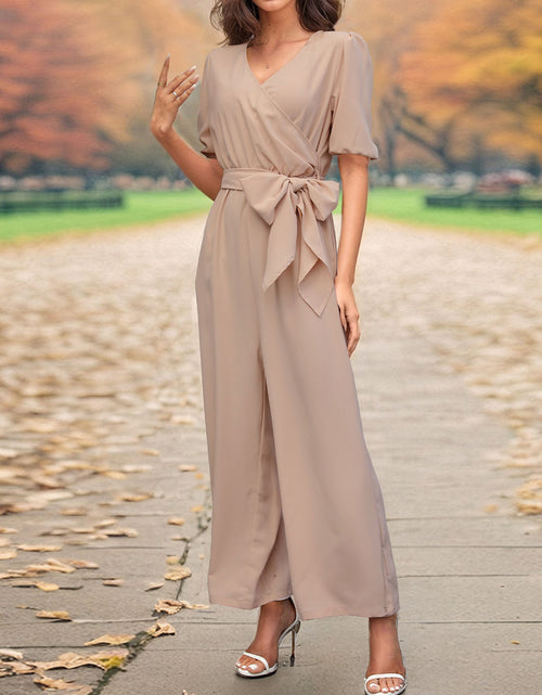 Load image into Gallery viewer, Perfee Tied Short Sleeve Wide Leg Jumpsuit
