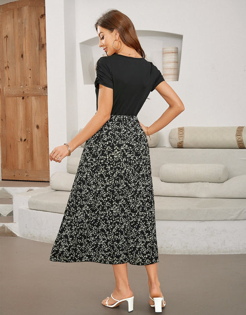 Load image into Gallery viewer, Printed Round Neck Short Sleeve Midi Dress
