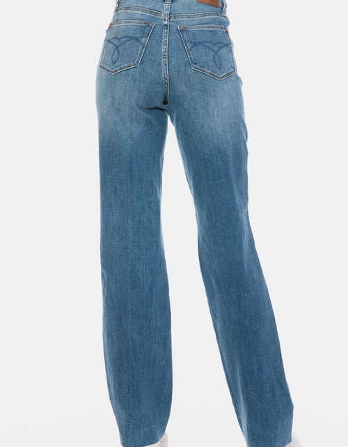 Load image into Gallery viewer, Judy Blue Full Size Tummy Control Cut Raw Hem Straight Jeans
