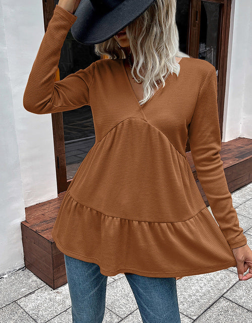 Load image into Gallery viewer, Ivy Lane Waffle-Knit V-Neck Long Sleeve Blouse
