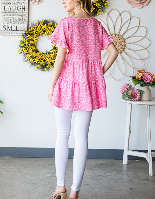 Load image into Gallery viewer, Heimish Full Size Leopard Ruffle Trim Short Sleeve Top
