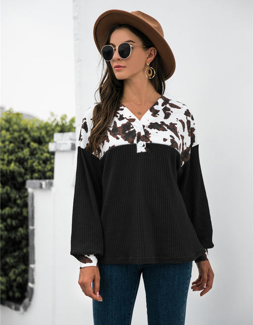 Load image into Gallery viewer, Animal Print Color Block Waffle-Knit Top
