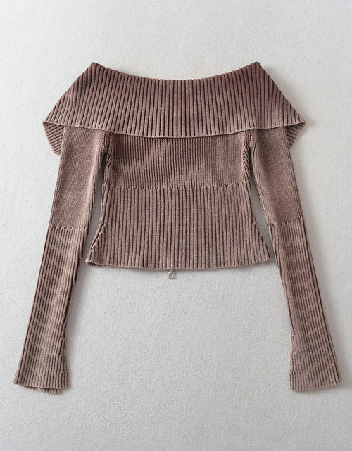 Load image into Gallery viewer, Double Take Ribbed Off-Shoulder Zip Up Long Sleeve Cardigan
