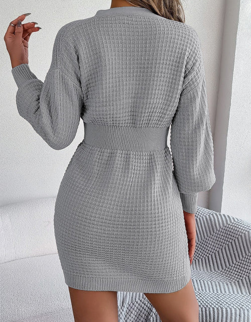 Load image into Gallery viewer, Buttoned Cable-Knit V-Neck Sweater Dress
