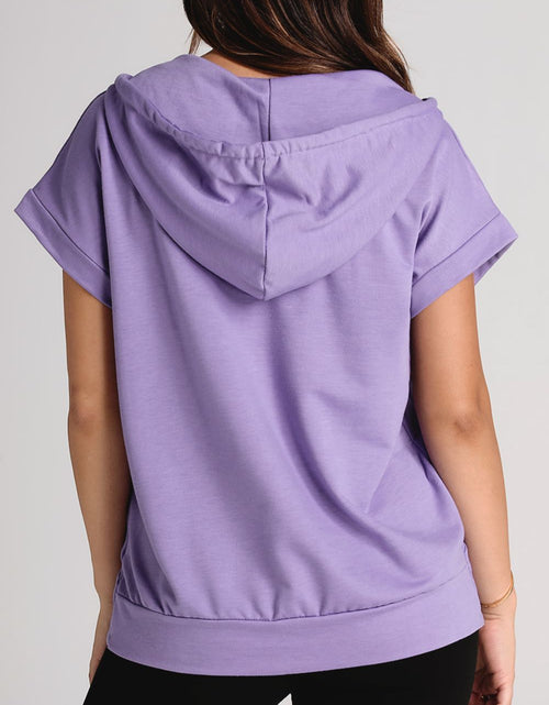 Load image into Gallery viewer, Drawstring Quarter Snap Cap Sleeve Hoodie

