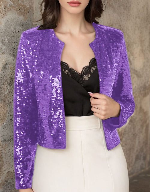 Load image into Gallery viewer, Full Size Sequin Open Front Cropped Jacket
