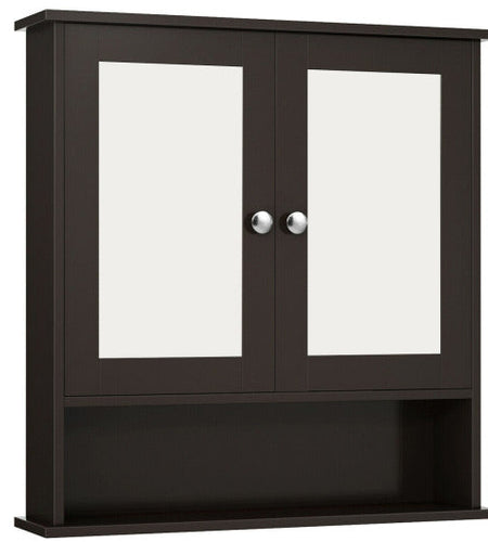 Bathroom Wall Mount Mirror Cabinet Organizer-Brown