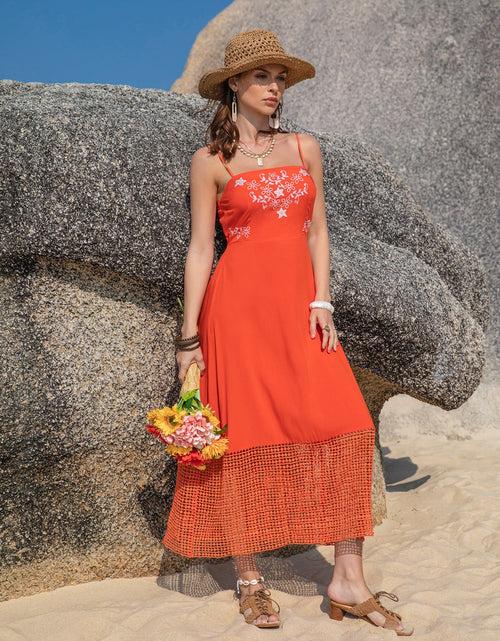 Load image into Gallery viewer, Embroidered Square Neck Midi Cami Dress
