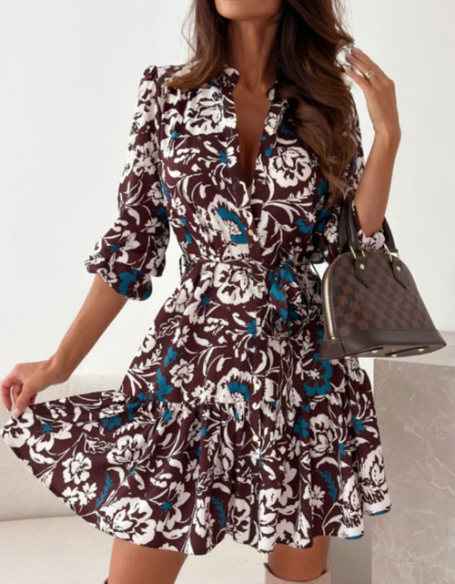Load image into Gallery viewer, Ruffle Hem Floral Long Sleeve Dress
