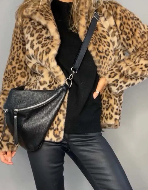 Load image into Gallery viewer, Full Size Leopard Furry Collared Neck Long Sleeve Coat
