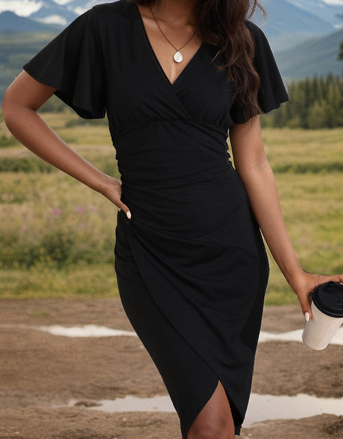 Load image into Gallery viewer, Perfee Ruched Surplice Short Sleeve Dress
