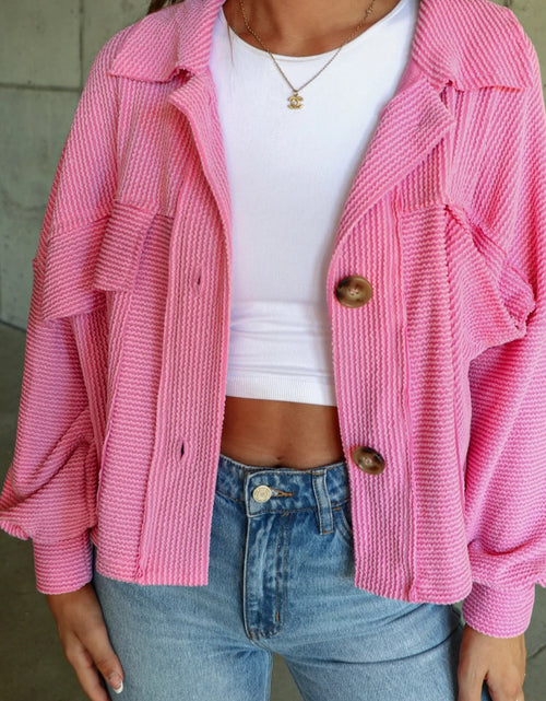 Load image into Gallery viewer, Ribbed Collared Neck Button Up Jacket
