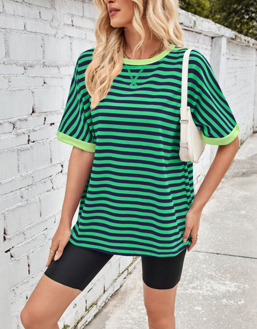 Load image into Gallery viewer, Lovelet Striped Round Neck Half Sleeve T-Shirt
