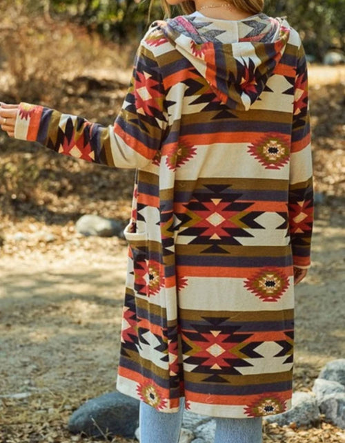 Load image into Gallery viewer, Geometric Hooded Cardigan with Pockets
