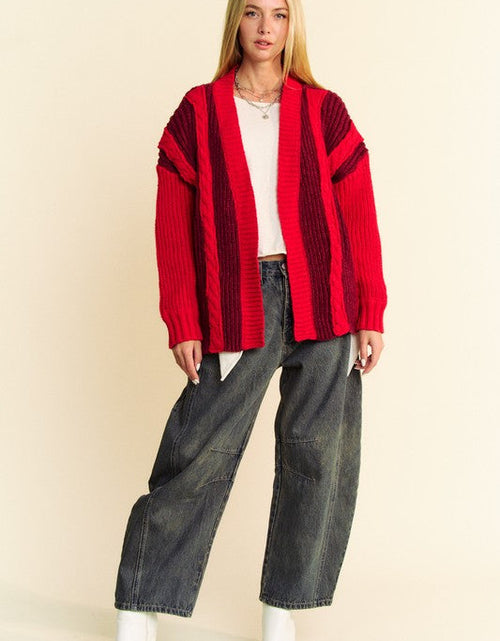 Load image into Gallery viewer, Davi &amp; Dani Cable-Knit Color Block Open Front Cardigan
