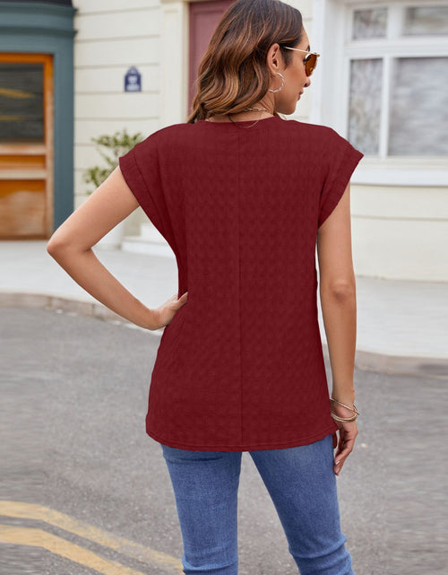Load image into Gallery viewer, Textured Round Neck Cap Sleeve T-Shirt
