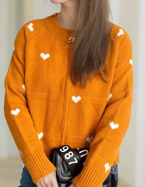 Load image into Gallery viewer, Heart Round Neck Zip Up Cardigan
