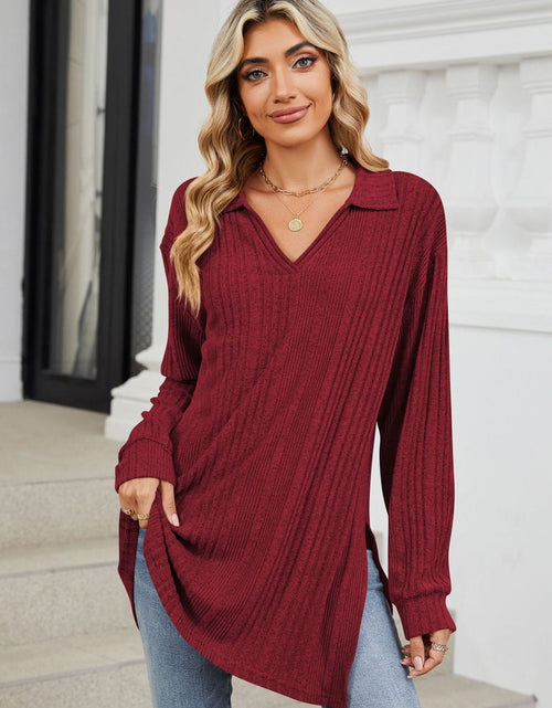 Load image into Gallery viewer, Slit Johnny Collar Long Sleeve T-Shirt
