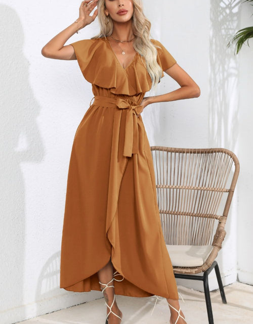 Load image into Gallery viewer, Ruffled Tied V-Neck Midi Dress
