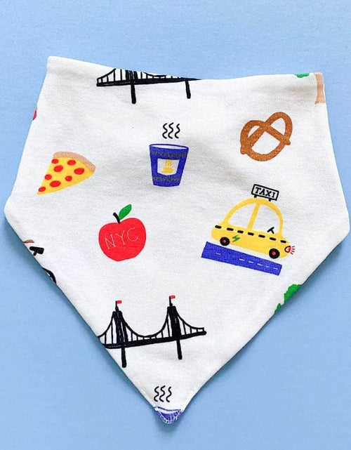Load image into Gallery viewer, Organic Baby Bib Kerchief Reversible - Big City All Over Print by Estella
