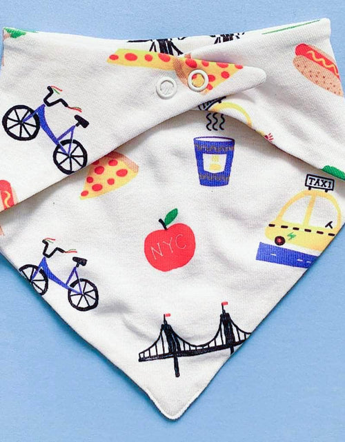 Load image into Gallery viewer, Organic Baby Bib Kerchief Reversible - Big City All Over Print by Estella
