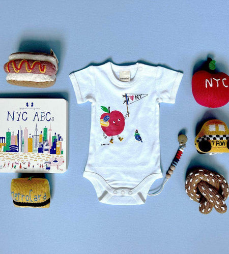 "I Love NY" Baby Gift Set-Rattles, Onesie, Pacifier Clip, and Baby Book by Estella