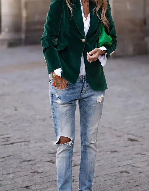 Load image into Gallery viewer, One Button Lapel Collar Long Sleeve Blazer
