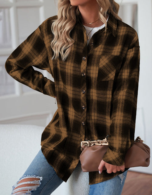 Load image into Gallery viewer, Plaid Button Up Dropped Shoulder Outerwear
