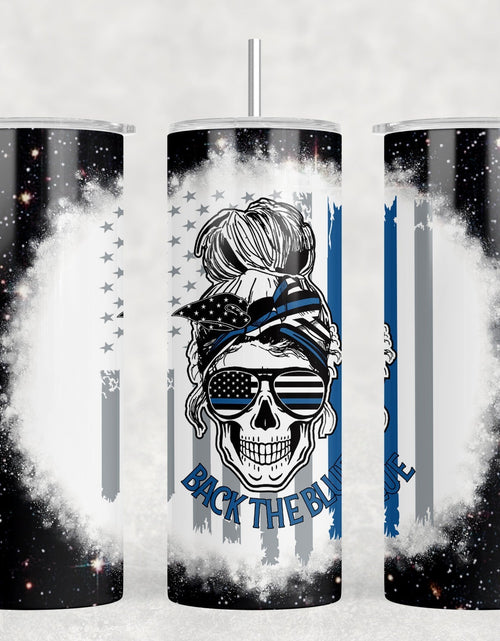 Load image into Gallery viewer, Back The Blue  - 20 oz Steel Skinny Tumbler - Optional Blue Tooth Speaker - Speaker Color will Vary by Rowdy Ridge Co
