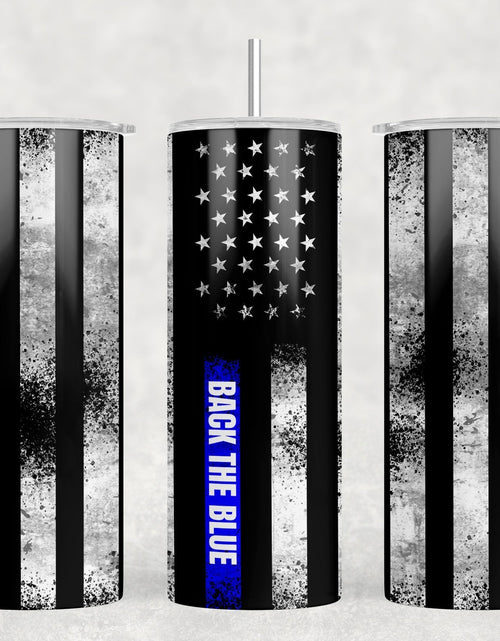 Load image into Gallery viewer, Back The Blue  - 20 oz Steel Skinny Tumbler - Optional Blue Tooth Speaker - Speaker Color will Vary by Rowdy Ridge Co
