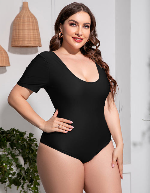 Load image into Gallery viewer, Plus Size Scoop Neck Short Sleeve One-Piece Swimsuit
