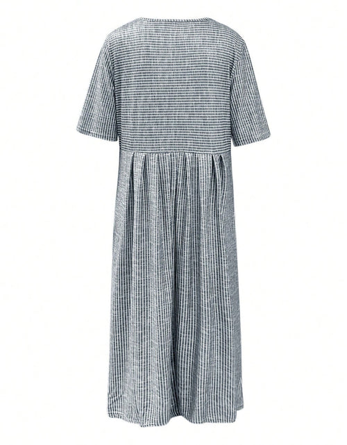 Load image into Gallery viewer, Striped Round Neck Short Sleeve Midi Dress
