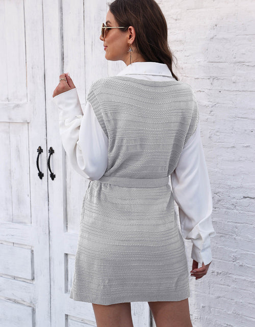 Load image into Gallery viewer, Tie Front V-Neck Sleeveless Slit Sweater Dress
