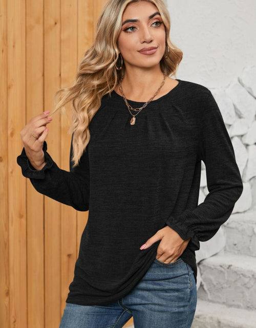 Load image into Gallery viewer, Ruched Round Neck Flounce Sleeve T-Shirt
