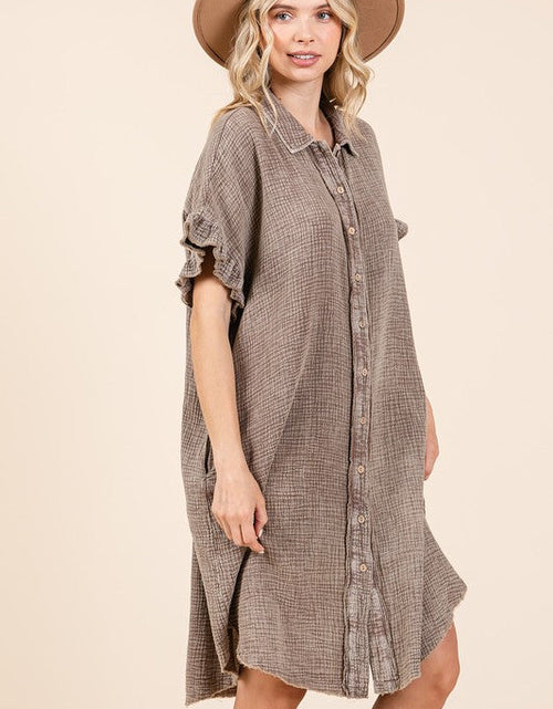 Load image into Gallery viewer, Mittoshop Mineral Wash Cotton Gauze Mini Shirt Dress
