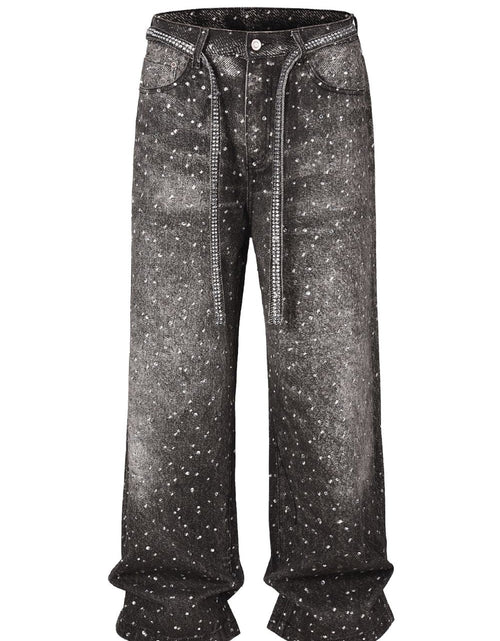 Load image into Gallery viewer, Men's Washed Rhinestone Jeans with Rhinestone Belt
