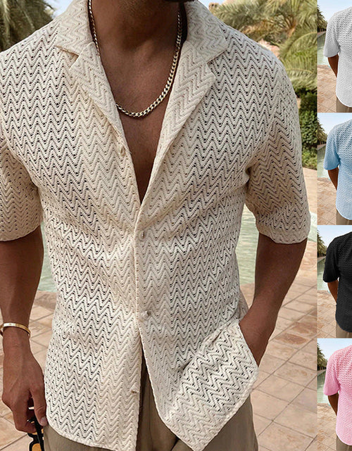 Load image into Gallery viewer, Men's Plus Size Herringbone Eyelet Button Down Knit Shirt
