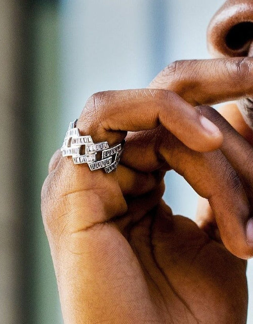Load image into Gallery viewer, Baguette Cut Iced Out CZ Diamond Ring in White Gold by Bling Proud | Urban Jewelry Online Store
