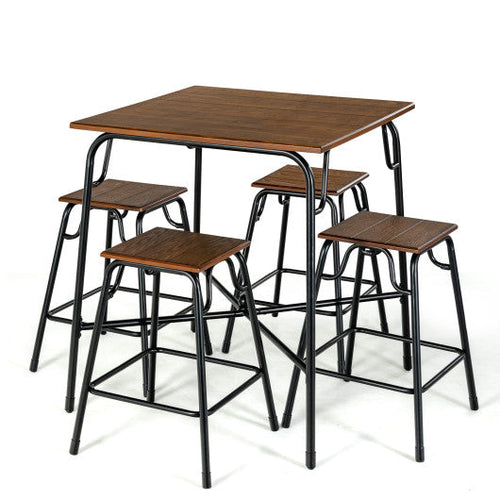 Load image into Gallery viewer, 5 Pieces Bar Table Set with 4 Counter Height Backless Stools-Rustic Brown
