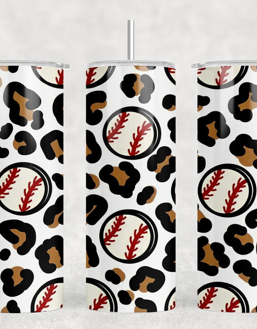 Load image into Gallery viewer, Baseball Leopard Print|Skinny Tumbler|Optional Bluetooth Speaker| Speaker Color Varies by Rowdy Ridge Co
